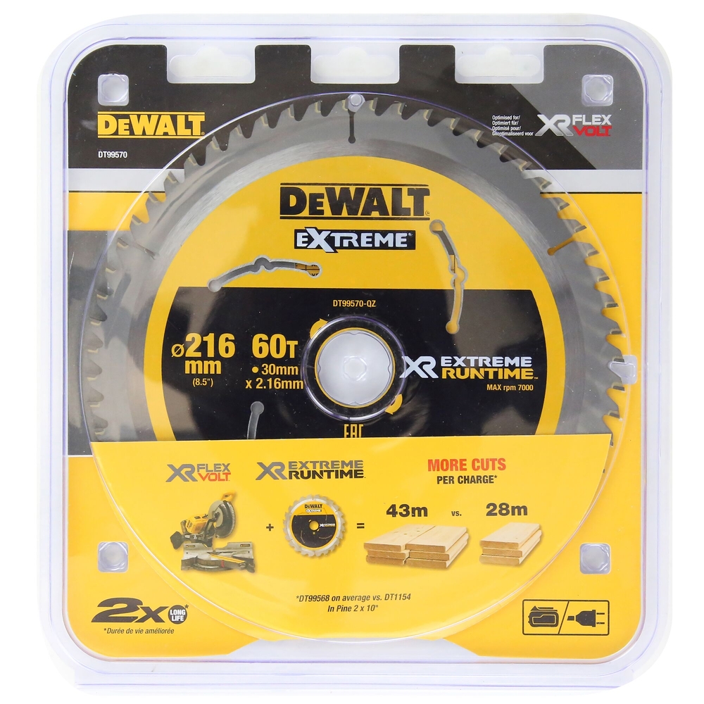 Lame de scie circulaire stationnaire carbure XR Runtime, 216 x 30 mm, 60 dents - DT99570-QZ - DEWALT