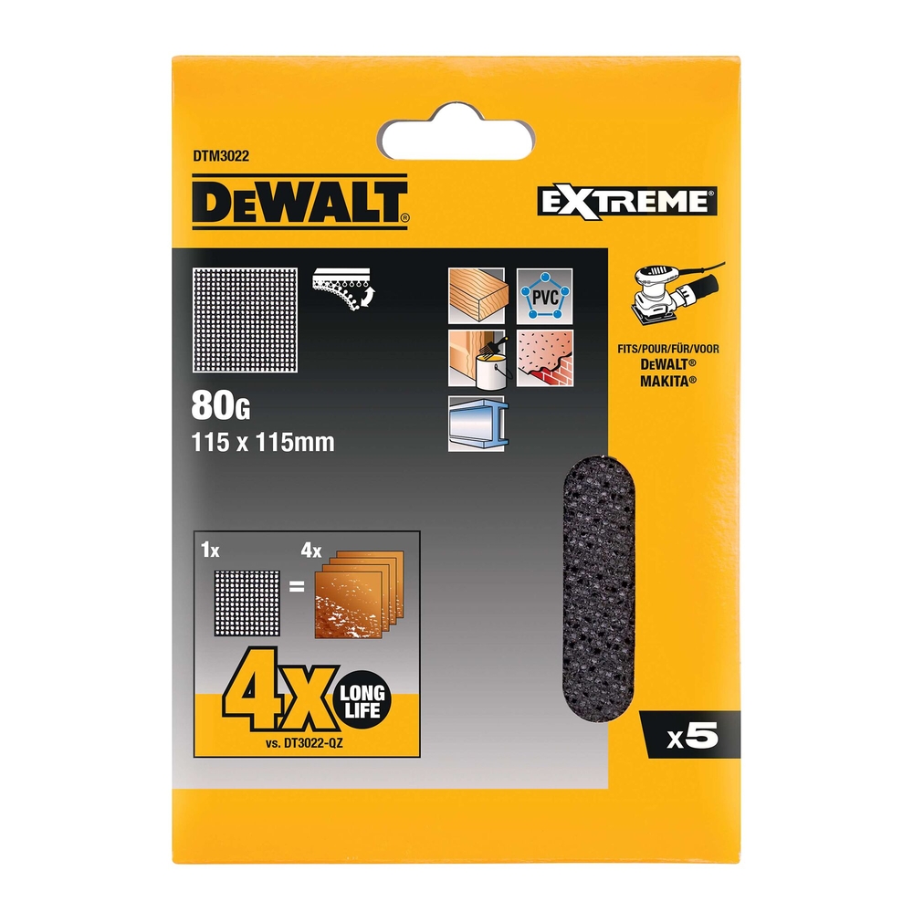 1/4 feuille abrasive velcro - structure en maille durée de vie extra longue x4 - DTM3022-QZ - DEWALT