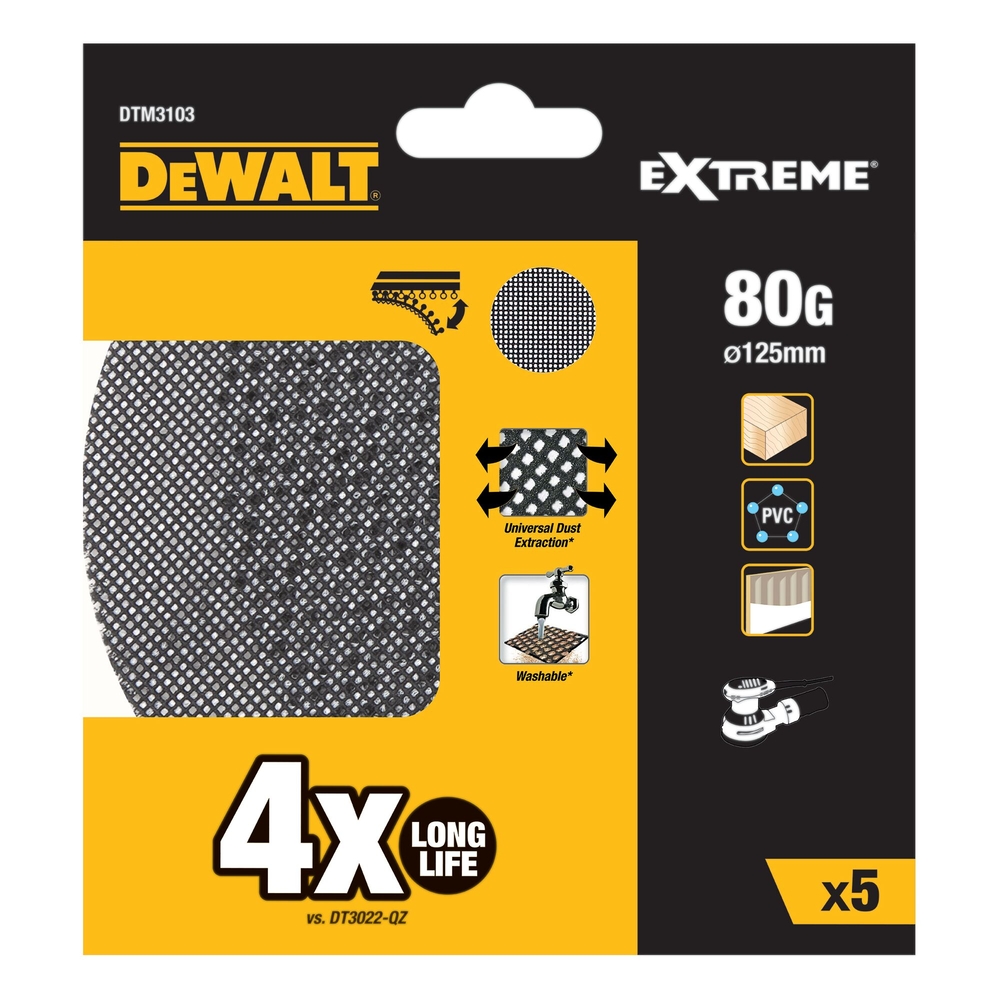 Disque abrasif velcro - structure en maille durée de vie extra longue x4 ø125 mm - DTM3103-QZ - DEWALT