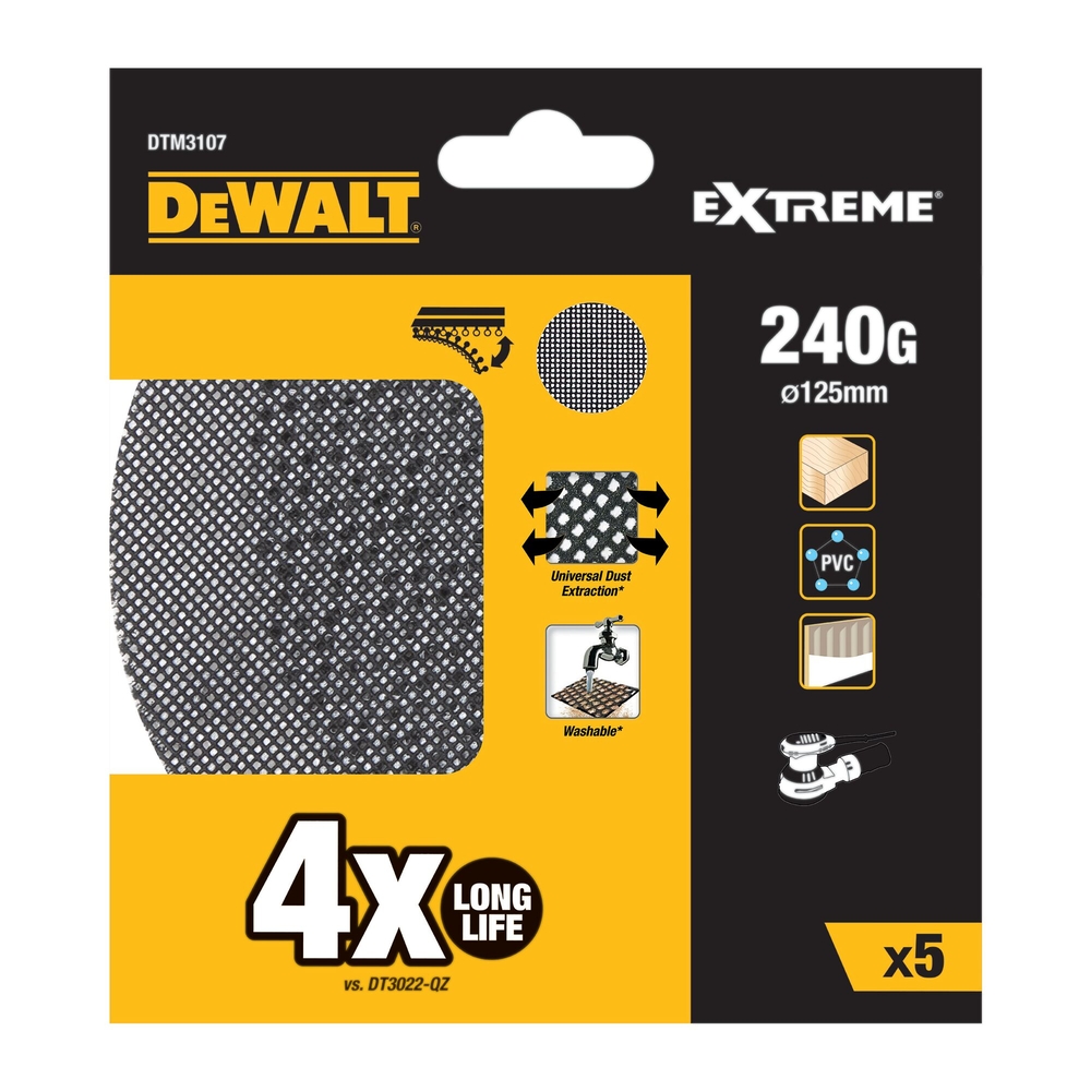 Disque abrasif velcro - structure en maille durée de vie extra longue x4 ø125 mm - DTM3107-QZ - DEWALT