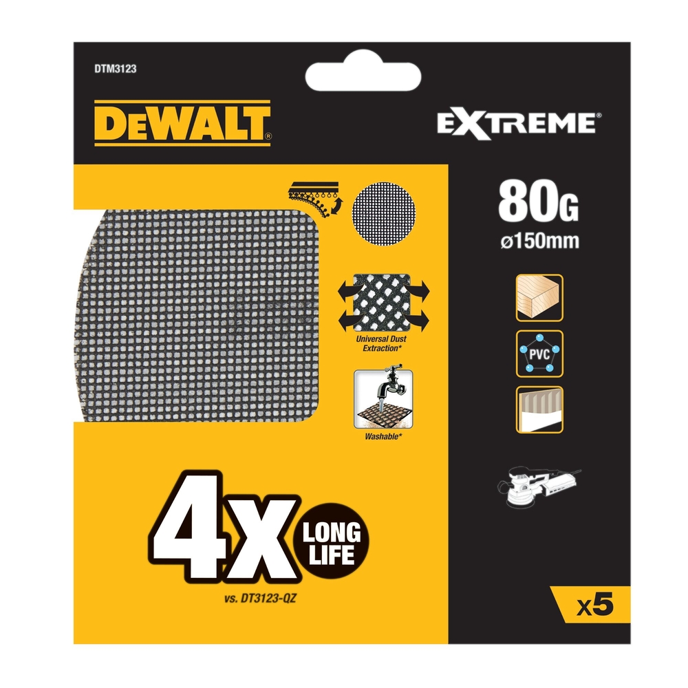 Disque abrasif velcro - structure en maille durée de vie extra longue x4 ø150 mm - DTM3123-QZ - DEWALT