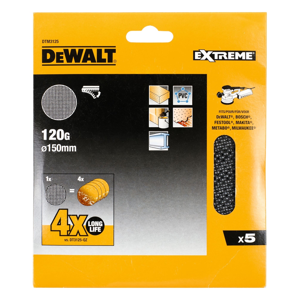 Disque abrasif velcro - structure en maille durée de vie extra longue x4 ø150 mm - DTM3125-QZ - DEWALT