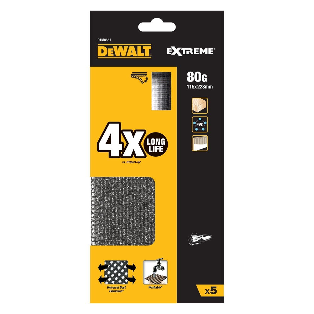 1/2 feuille abrasive velcro - structure en maille durée de vie extra longue x4 - DTM8551-QZ - DEWALT