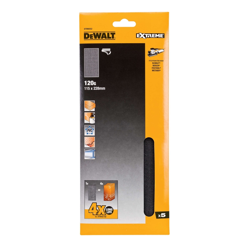 1/2 feuille abrasive velcro - structure en maille durée de vie extra longue x4 - DTM8552-QZ - DEWALT
