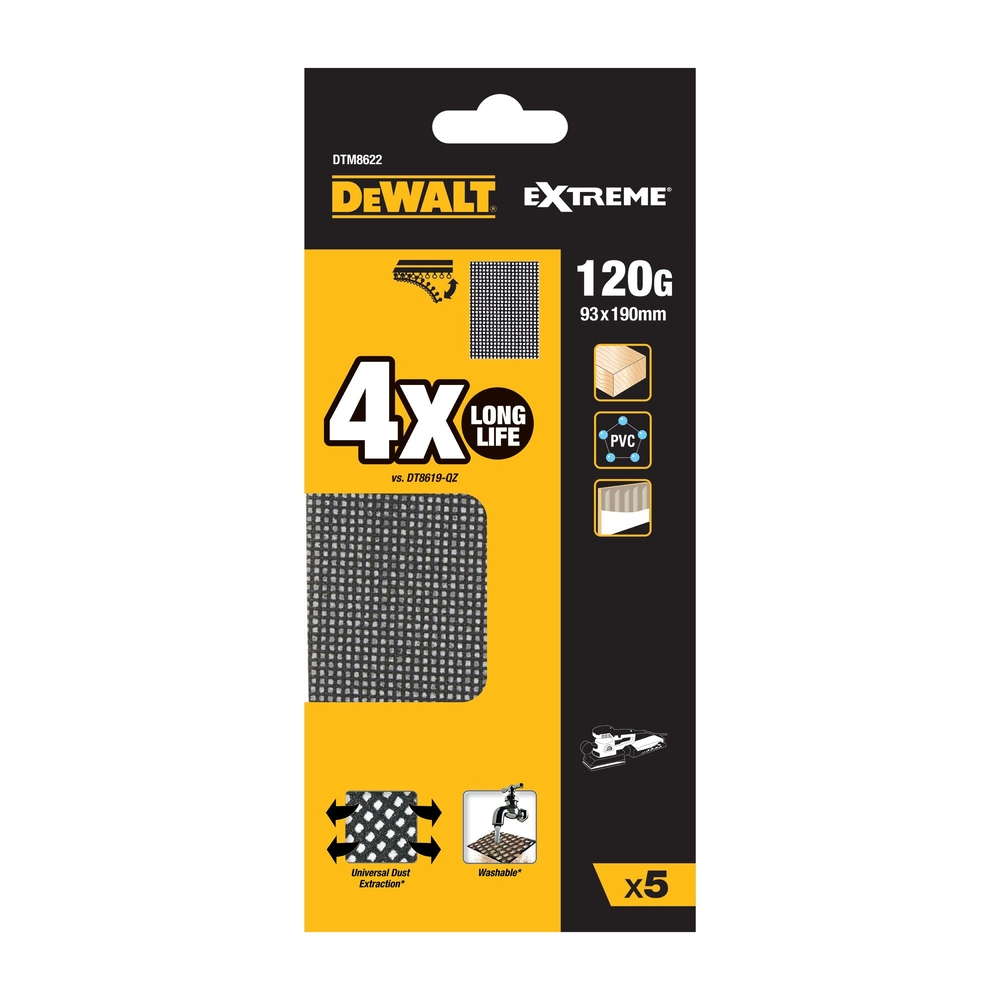 1/3 feuille abrasive velcro - structure en maille durée de vie extra longue x4 - DTM8622-QZ - DEWALT