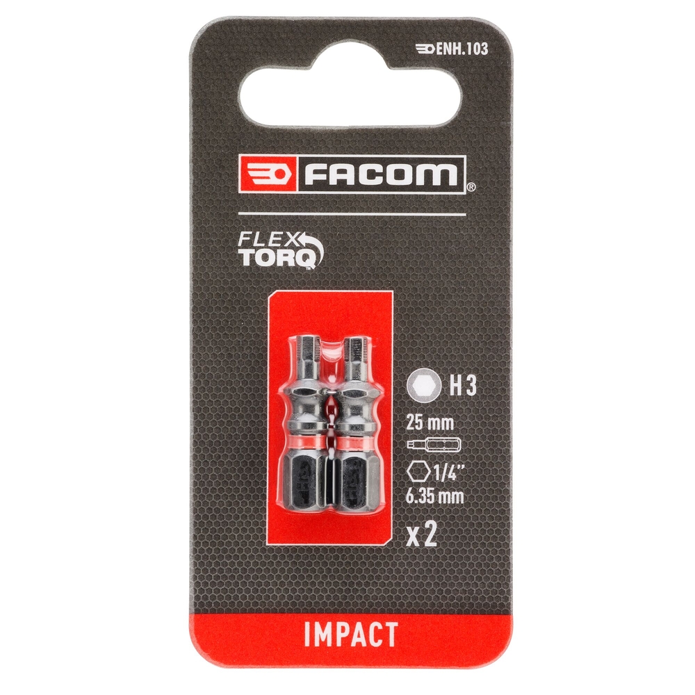Lot de 2 embouts 25 mm 6 pans 3 mm pour tournevis à impact - FACOM - ENH.103