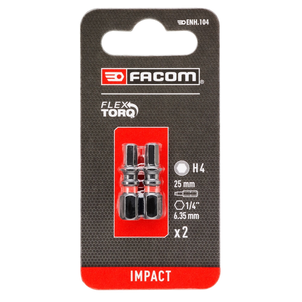 Lot de 2 embouts 25 mm 6 pans 4 mm pour tournevis à impact - FACOM - ENH.104