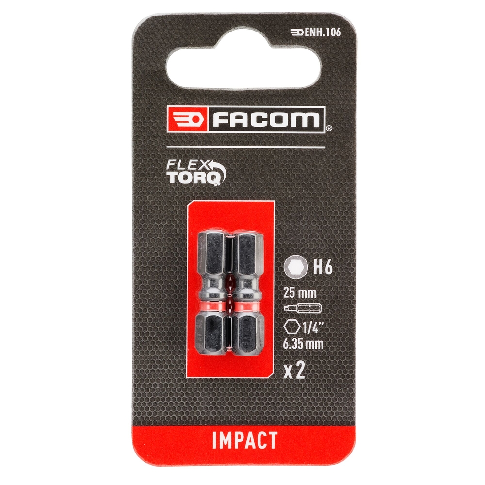 2 embouts 25 mm 6 pans 6mm pour tournevis à impact - FACOM - ENH.106
