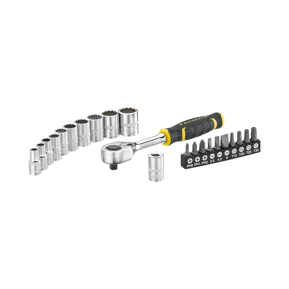 Cliquet 120 dents - 1/4’’ + 10 douilles + 10 embouts + porte-embout - 22 pièces - FMMT82679-0 - STANLEY FATMAX