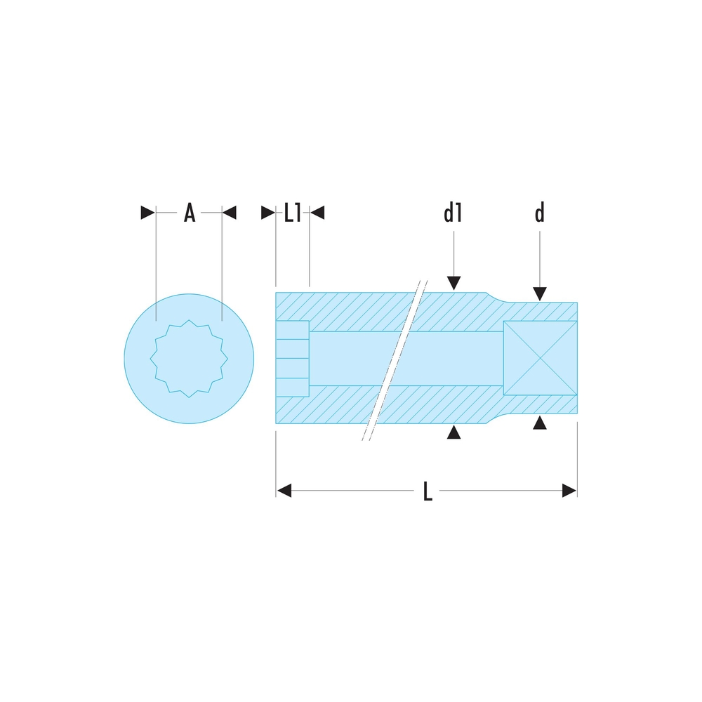 Douille longue 12 pans en pouces 3/8