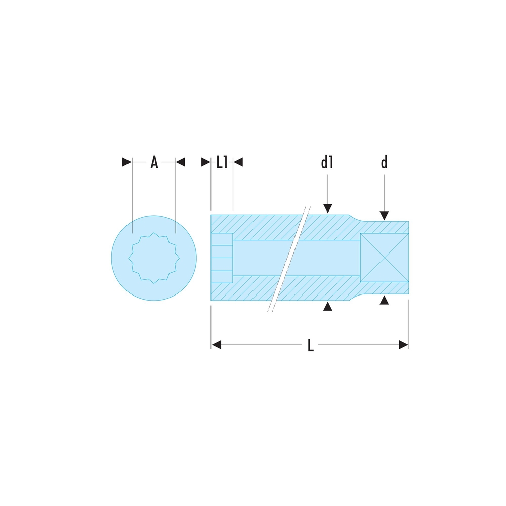 Douille longue 12 pans en pouces 3/8