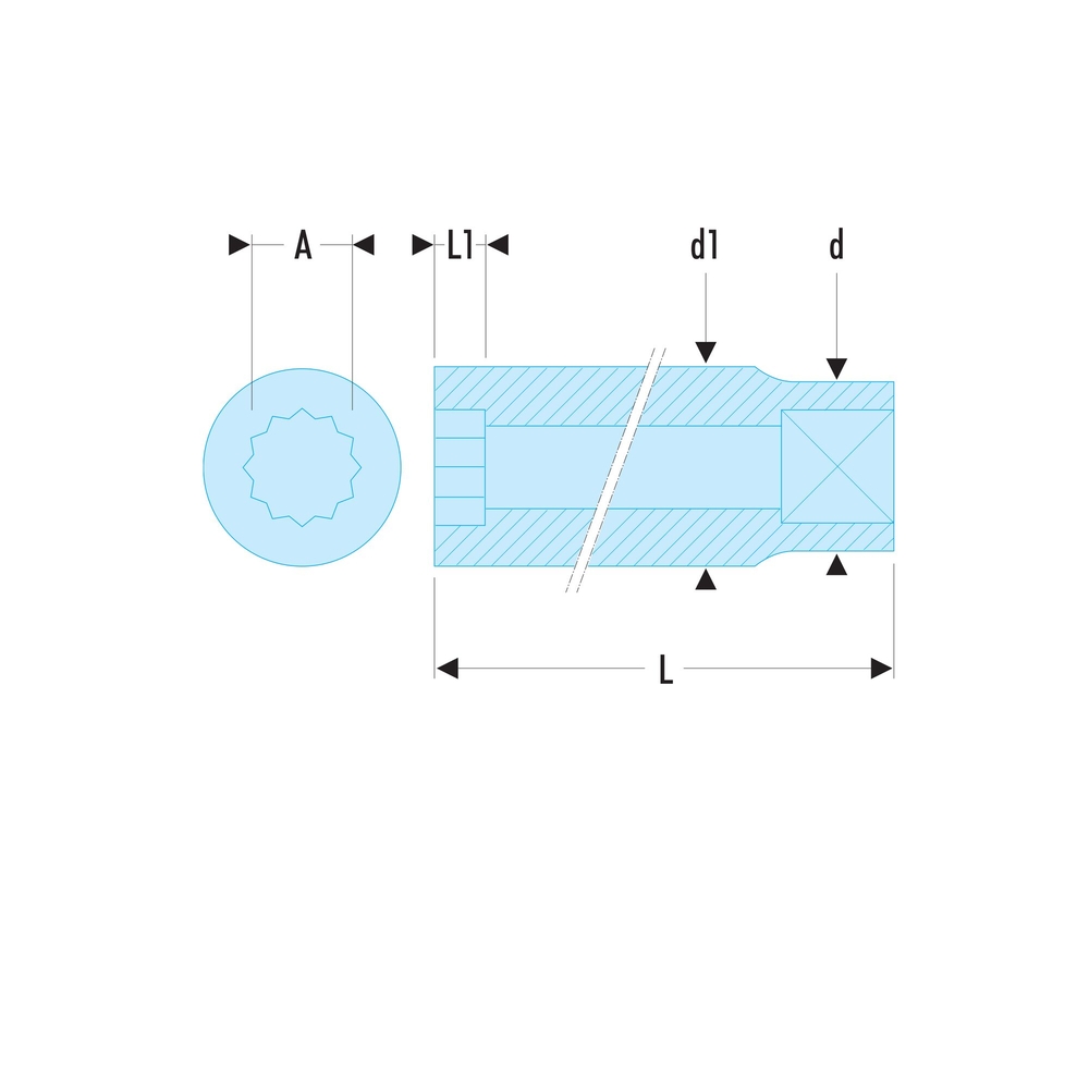 Douille longue 12 pans en pouces 3/8