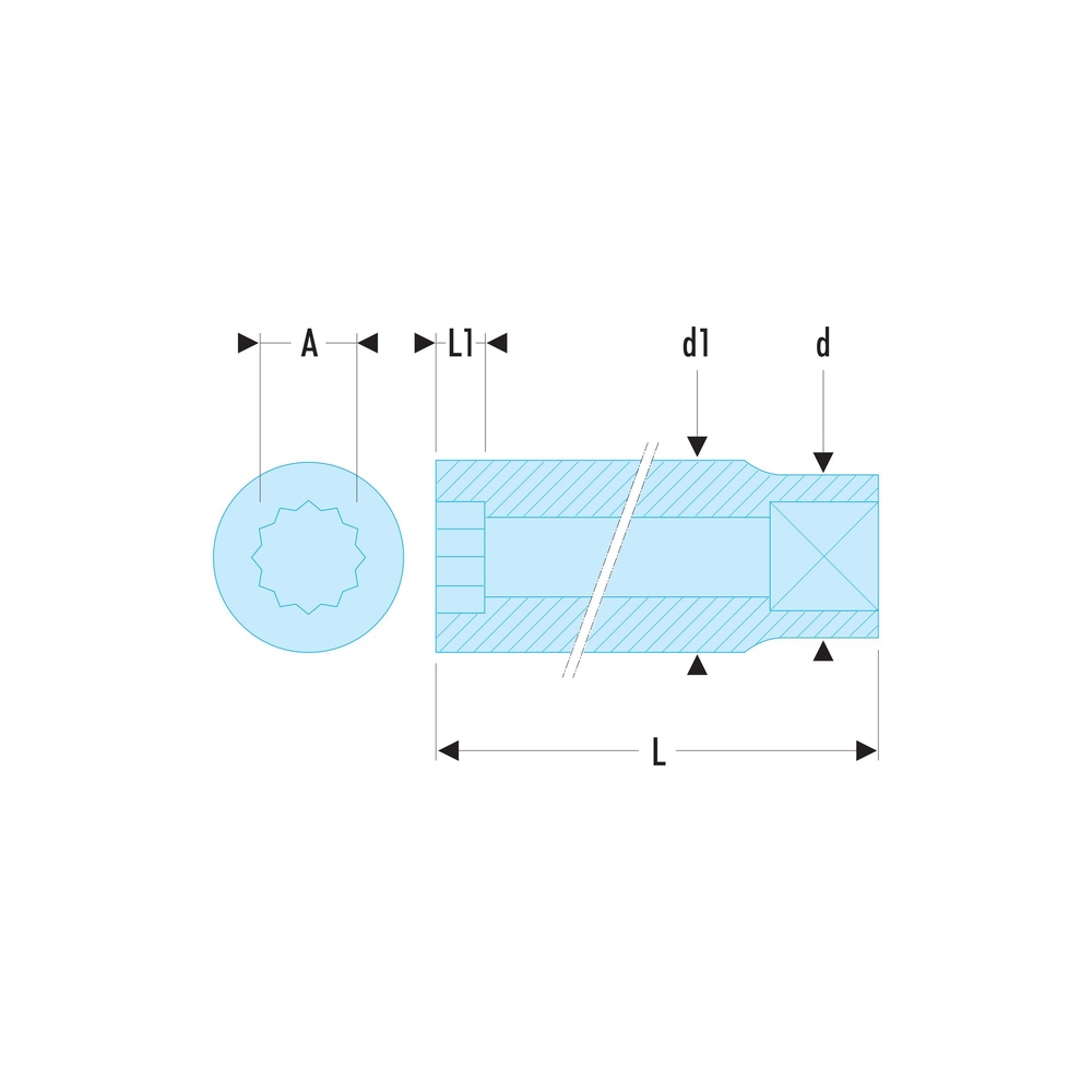 Douille 12 pans en pouces 3/8