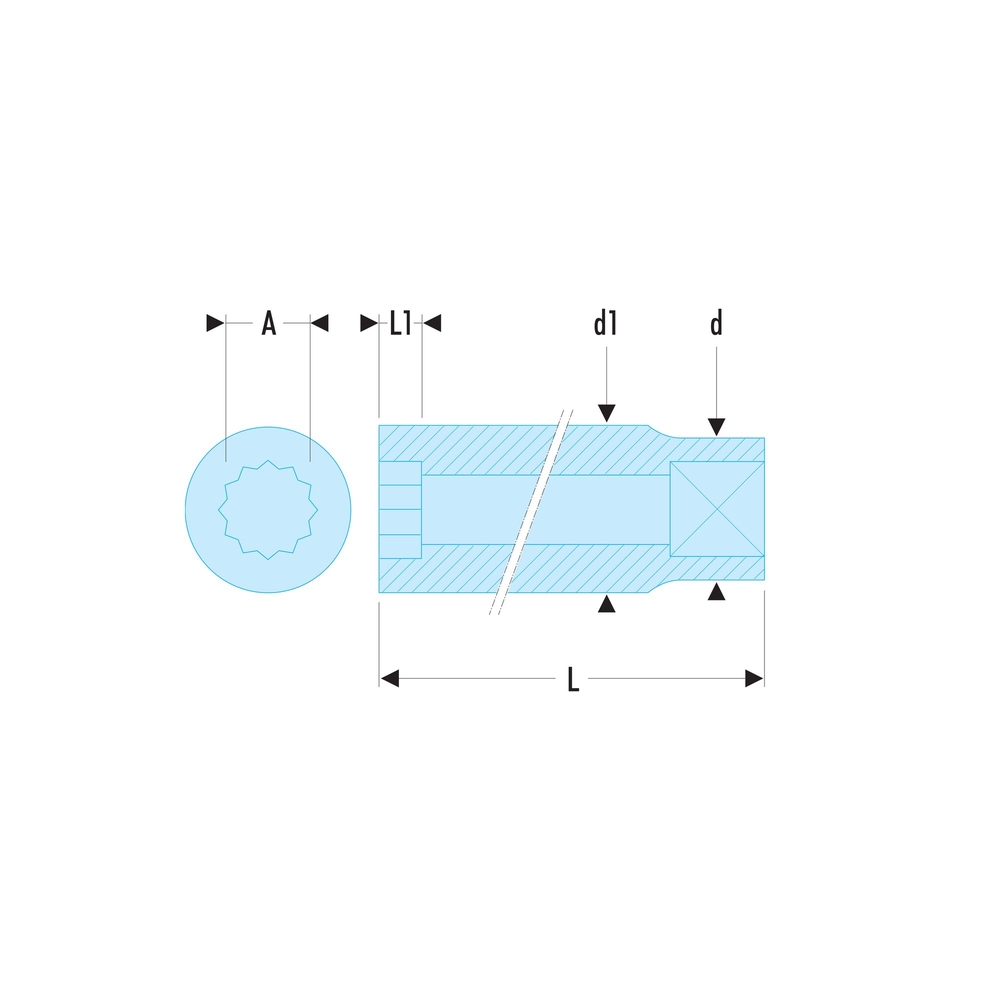 Douille longue 12 pans en pouces 3/8
