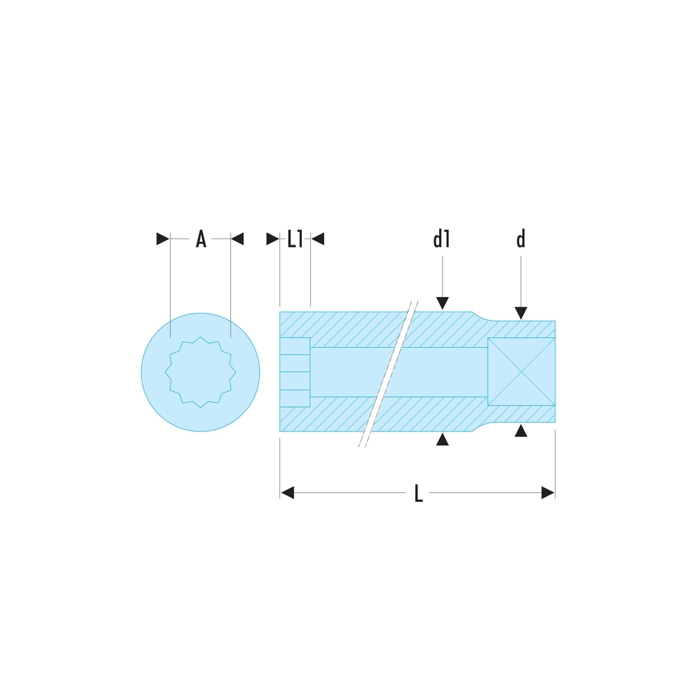 Douille longue 12 pans en pouces 3/8
