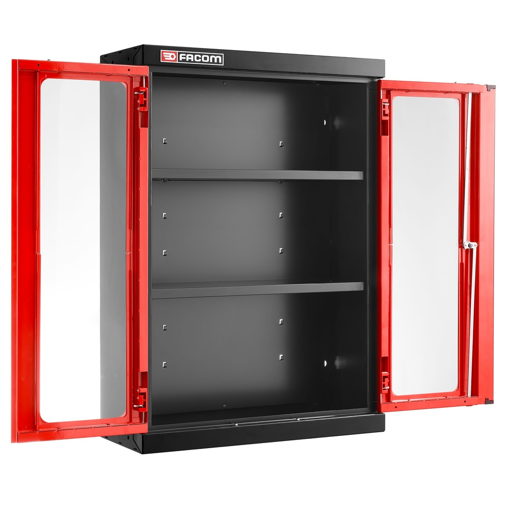 Meuble haut 2 portes vitrées en plexi 2 étagères rouge - FACOM - JLS3-MHSPV