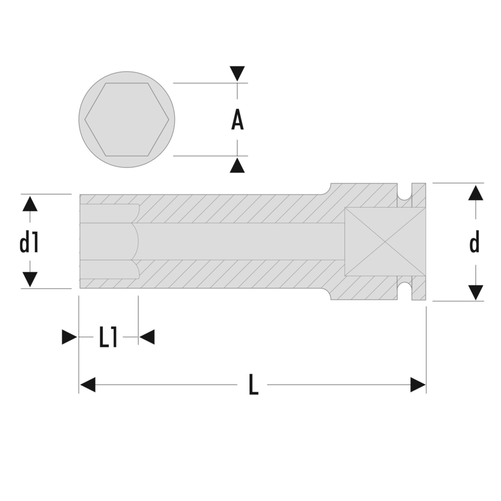 Douille impact longue 6 pans métrique 3/4