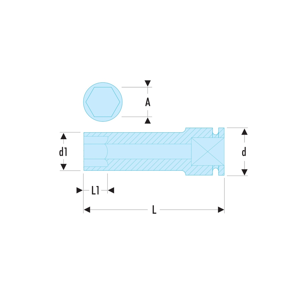 Douille impact longue parois fines 6 pans métrique 3/4