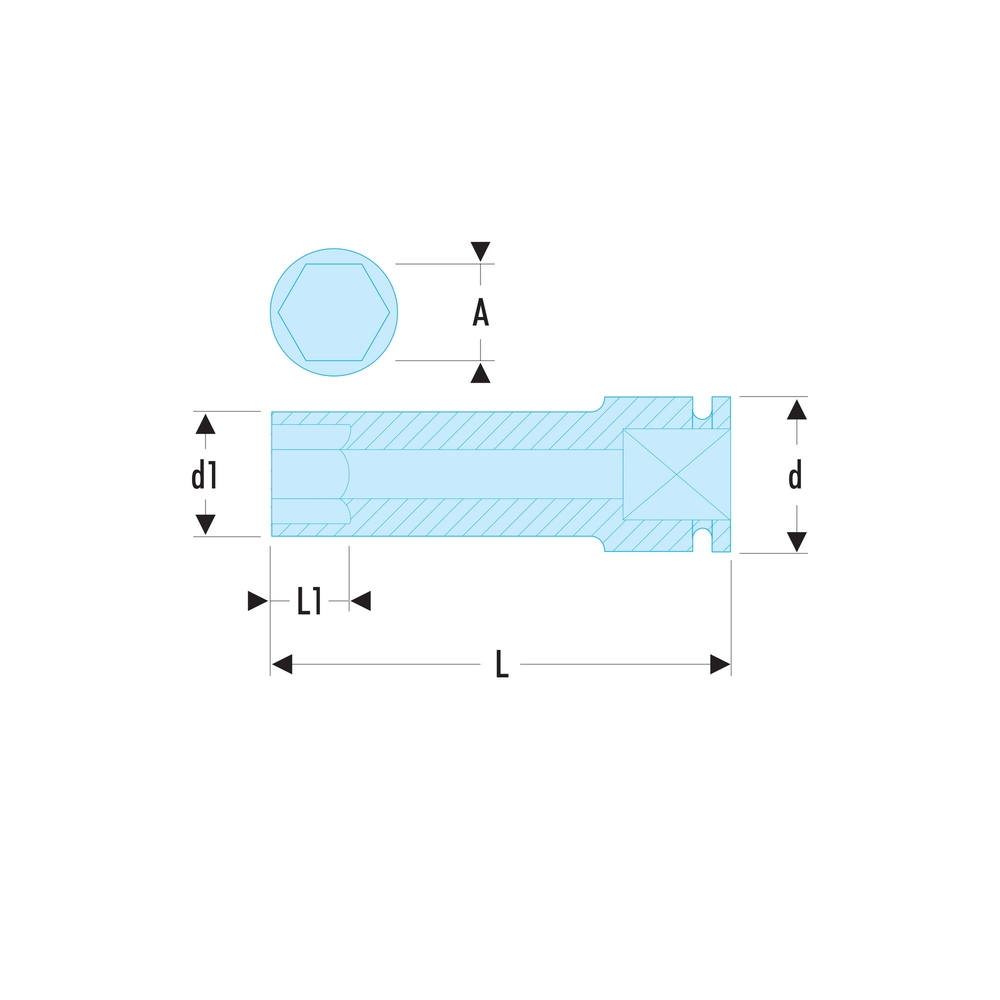 Douille impact longue parois fines 6 pans métrique 3/4