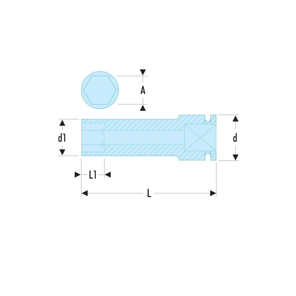 Douille impact longue parois fines 6 pans métrique 3/4