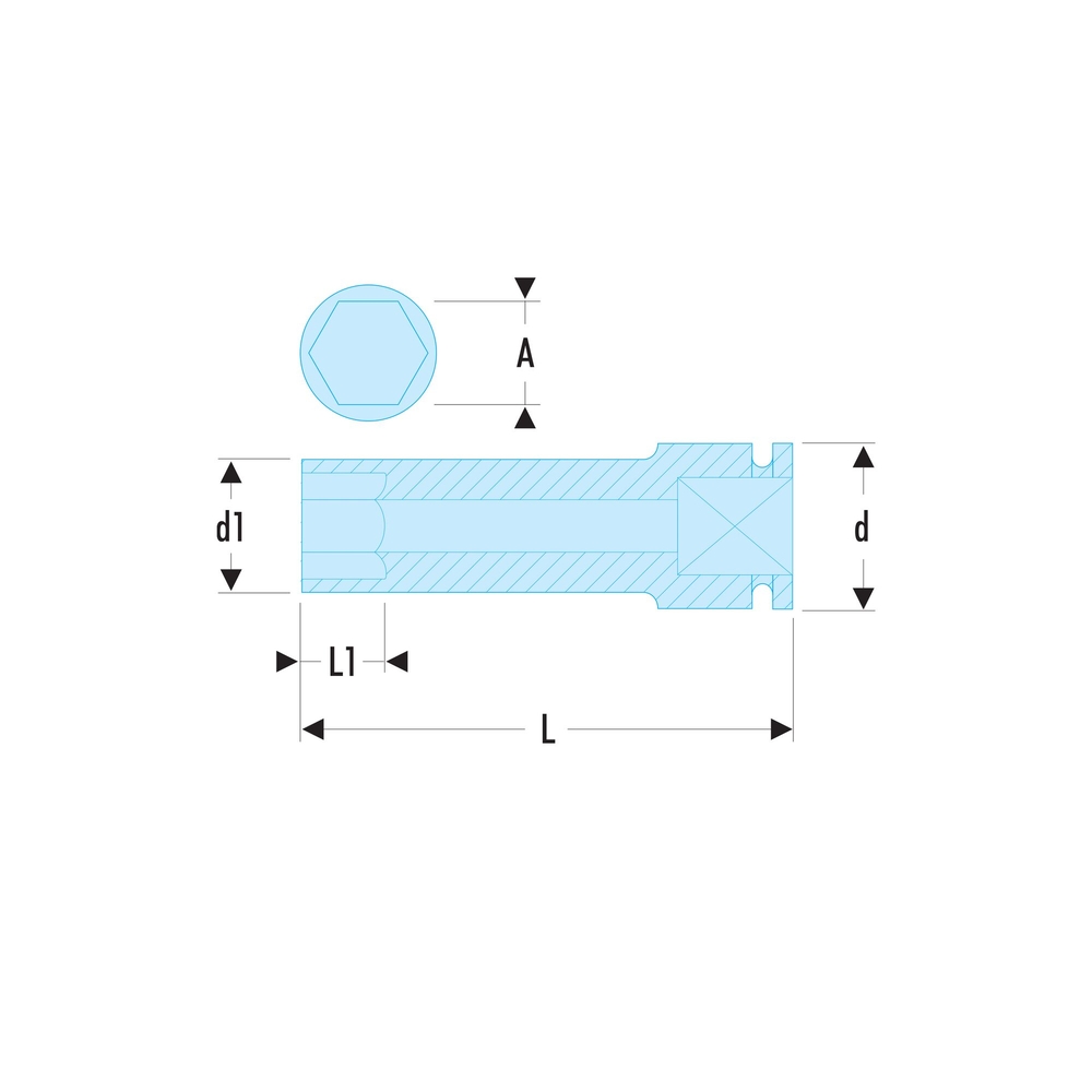 Douille impact longue parois fines 6 pans métrique 3/4