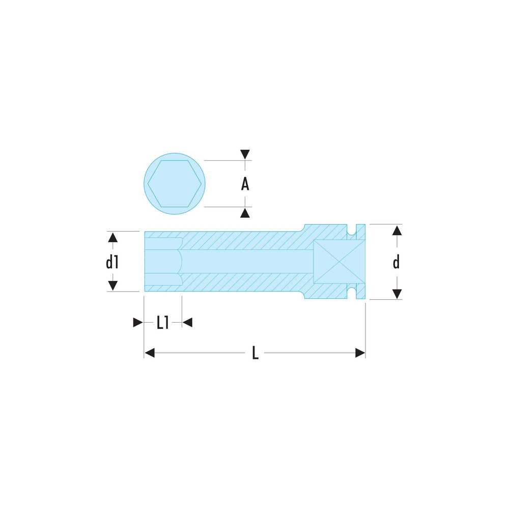 Douille impact longue parois fines 6 pans métrique 3/4