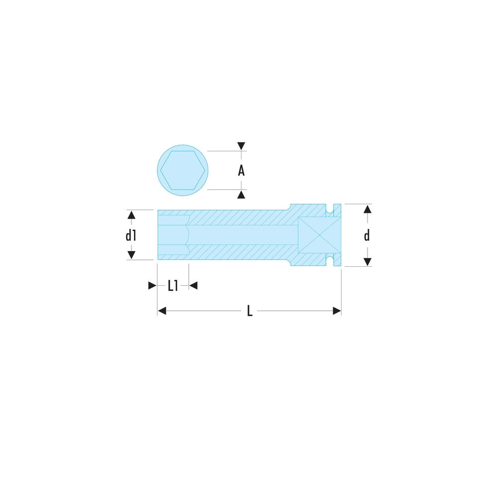 Douille impact longue parois fines 6 pans métrique 3/4