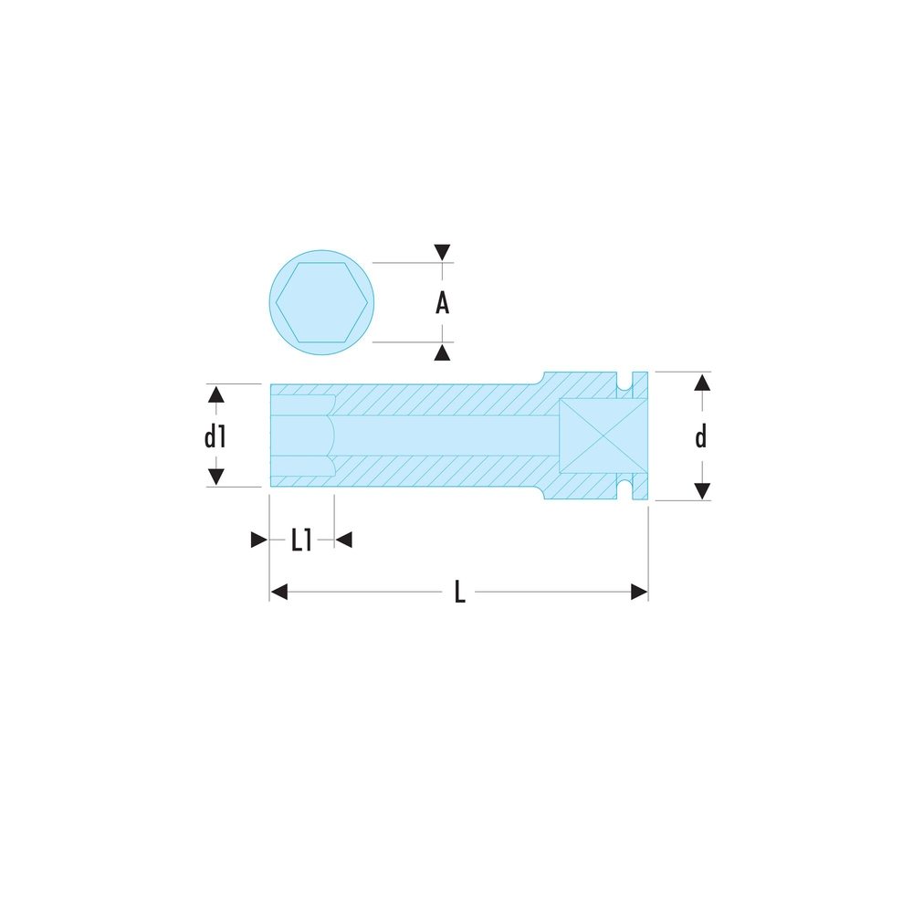 Douille impact longue 6 pans métrique 1