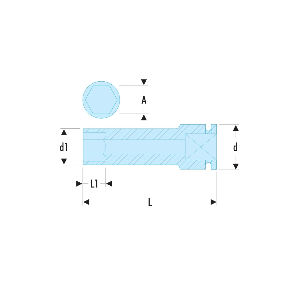 Douille impact longue 6 pans métrique 1