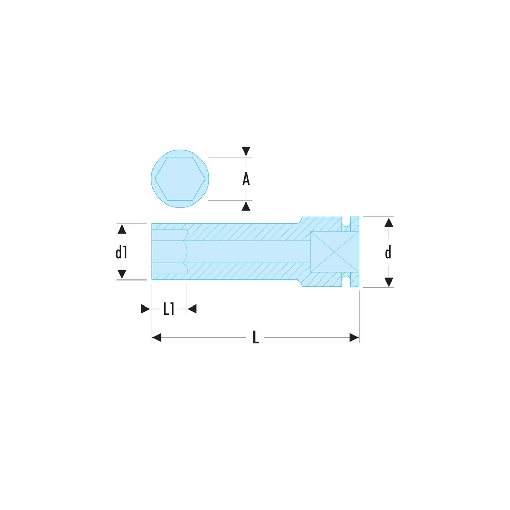 Douille impact longue 6 pans métrique 1