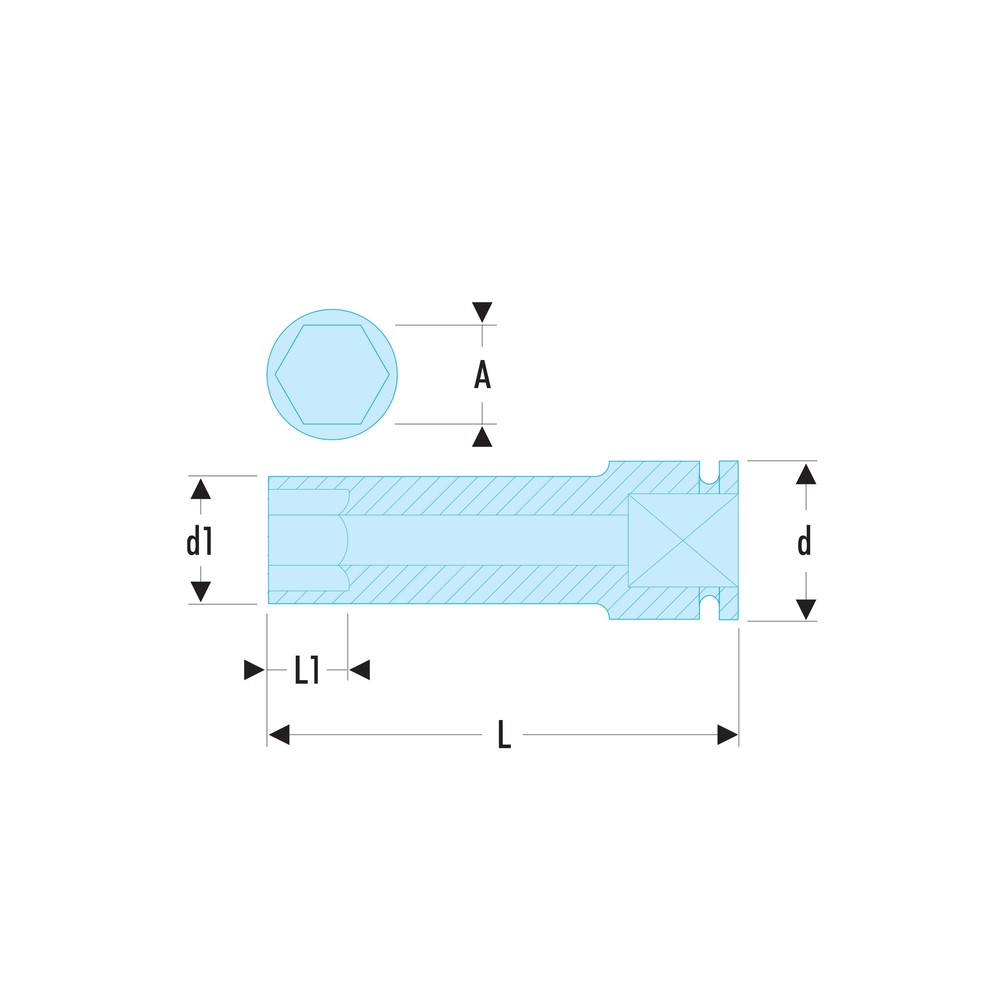 Douille impact longue 6 pans parois fines métrique 1