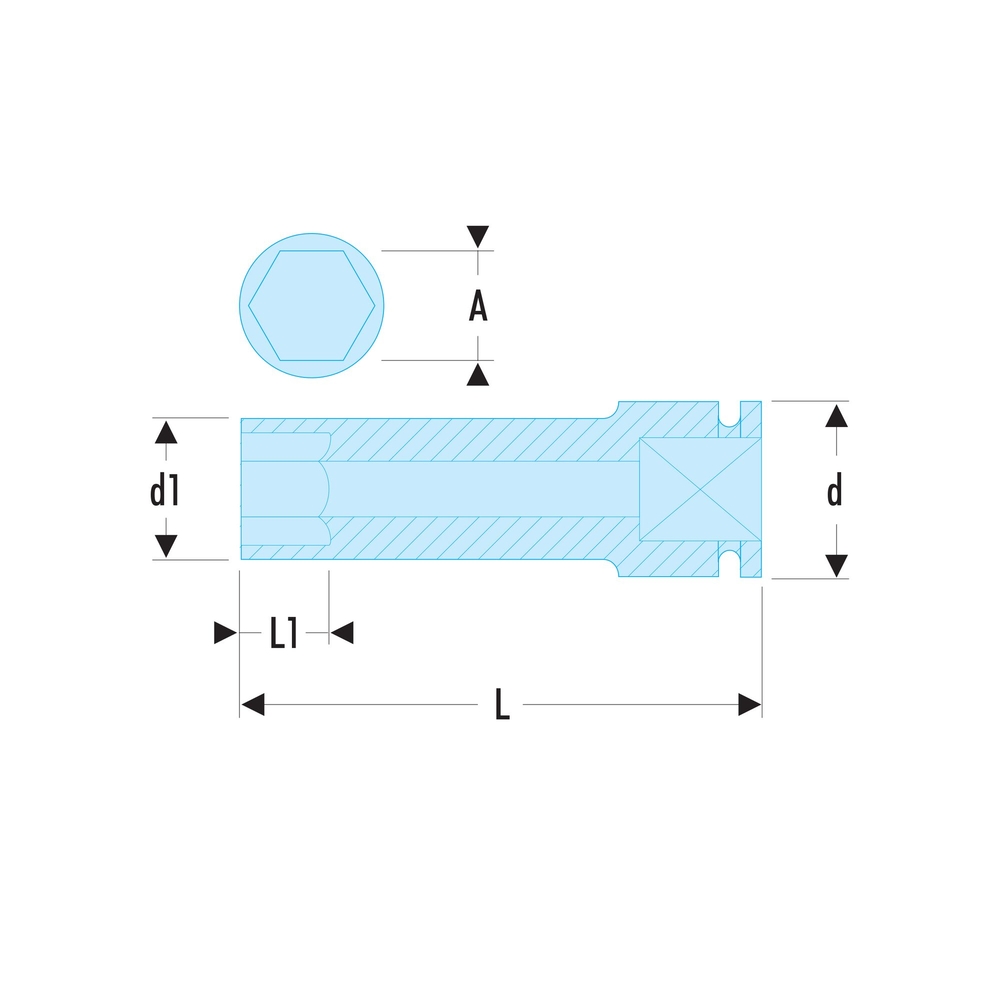 Douille impact longue 6 pans parois fines métrique 1