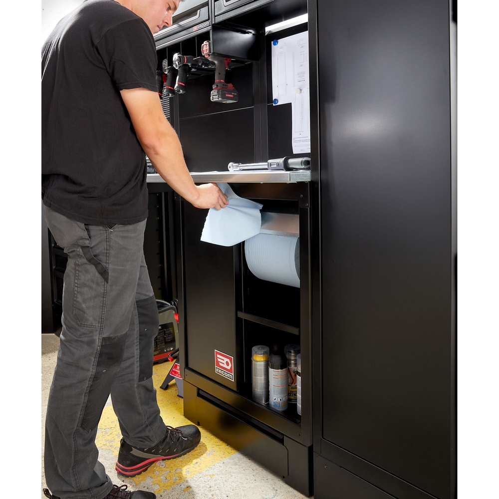 Meuble bas avec bac de recyclage et support rouleau papier - noir - RWS2 - FACOM - RWS2-MBSERBS