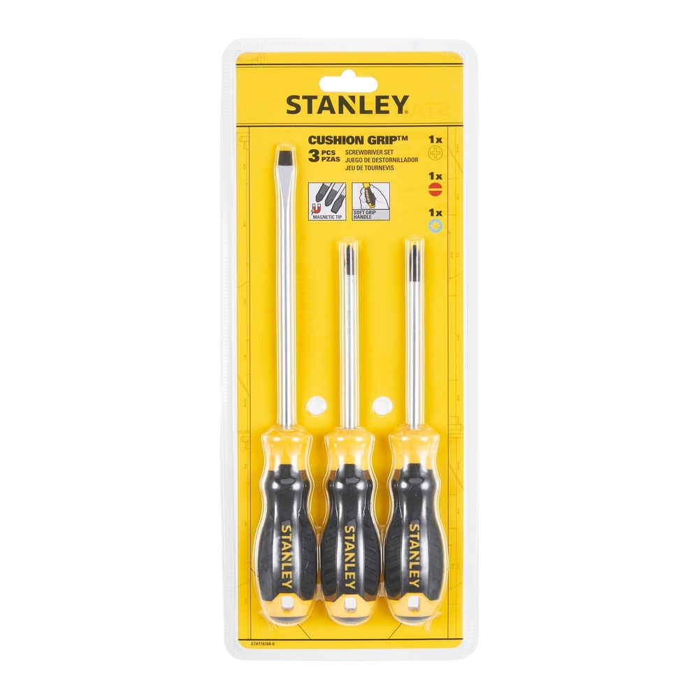 Tournevis Cushion Grip Phillips + Pozidriv + mécanicien - jeu de 3 pièces - STHT16168-0 - STANLEY