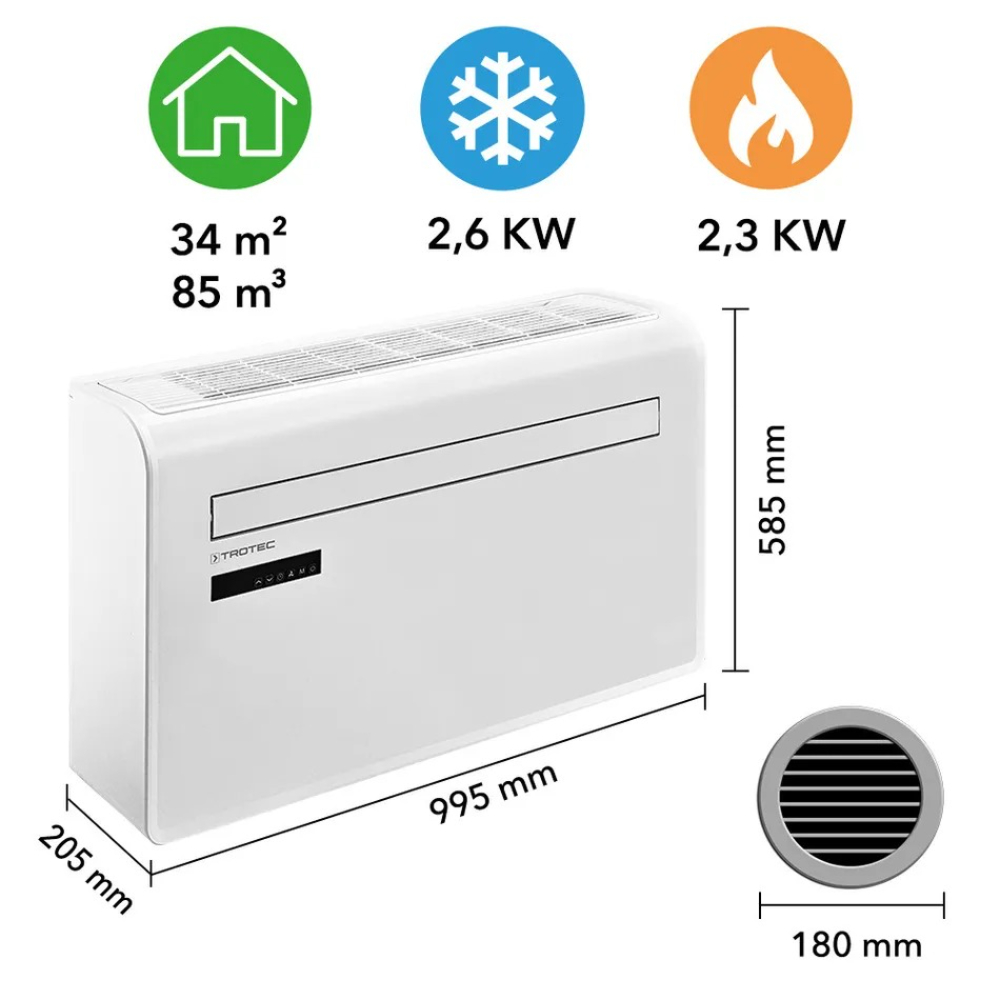 Climatiseur mural avec fonction de chauffage - TROTEC - PAC-W 2650 SH