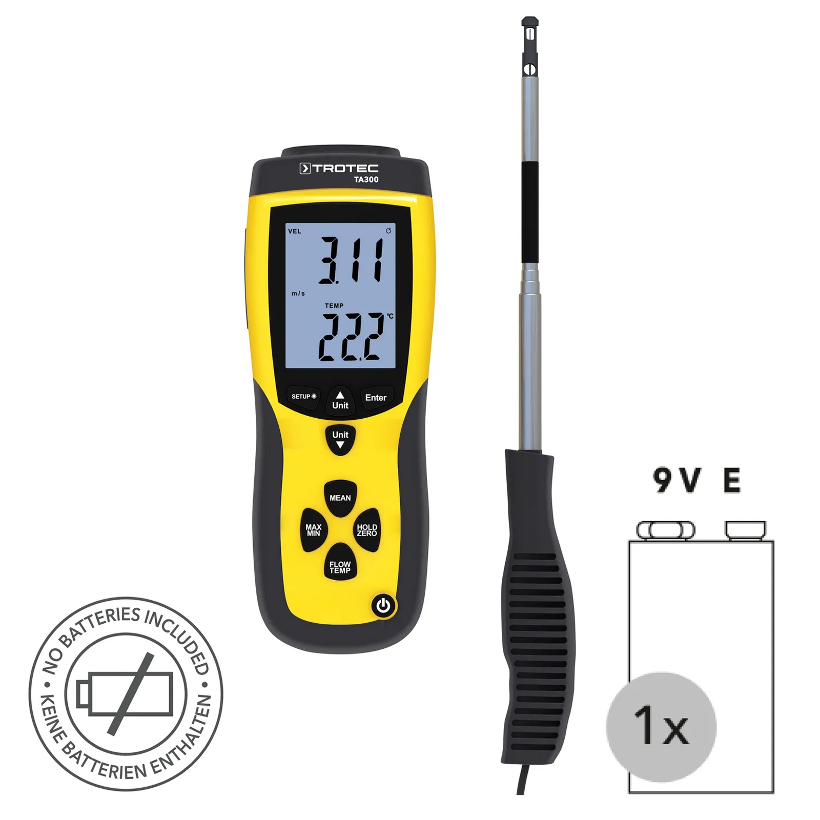 Anémomètre thermique à sonde rigide - TROTEC - TA300 