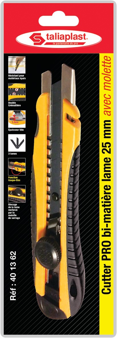Cutter pro bi-mat avec molette lame 25 mm sk2 (blister) TALIAPLAST - 401362