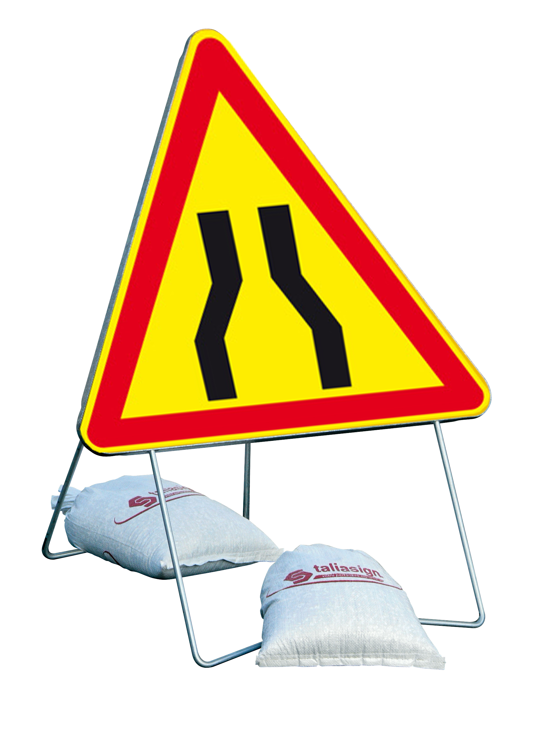 Panneau de signalisation AK3 1000 classe 2 chaussée rétrécie + PIED - TALIAPLAST - 522102
