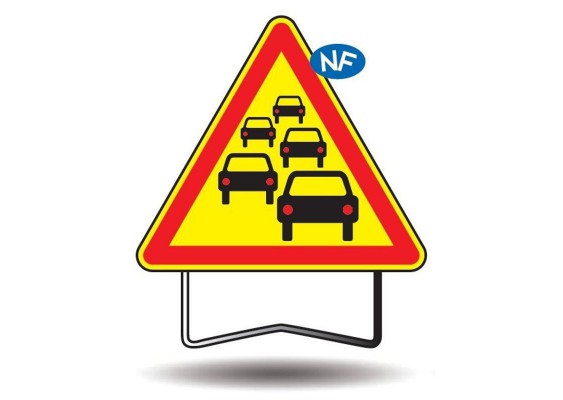 Panneau de signalisation AK30 1000 classe 2 RALENTISSEMENT-BOUCHON + PIED - TALIAPLAST - 522110