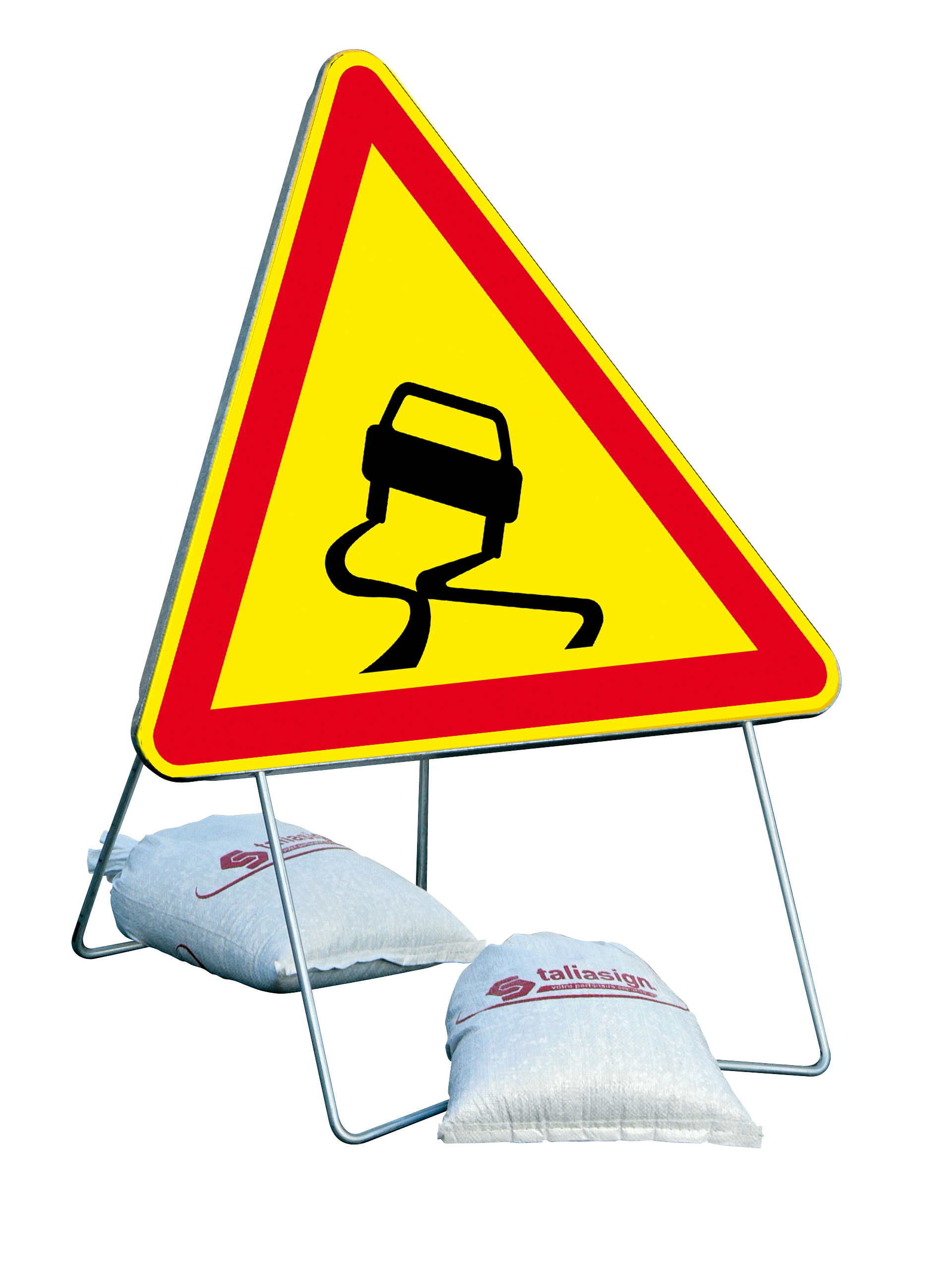 Panneau de signalisation AK4 700 classe 2 chaussée glissante + PIED - TALIAPLAST - 522503