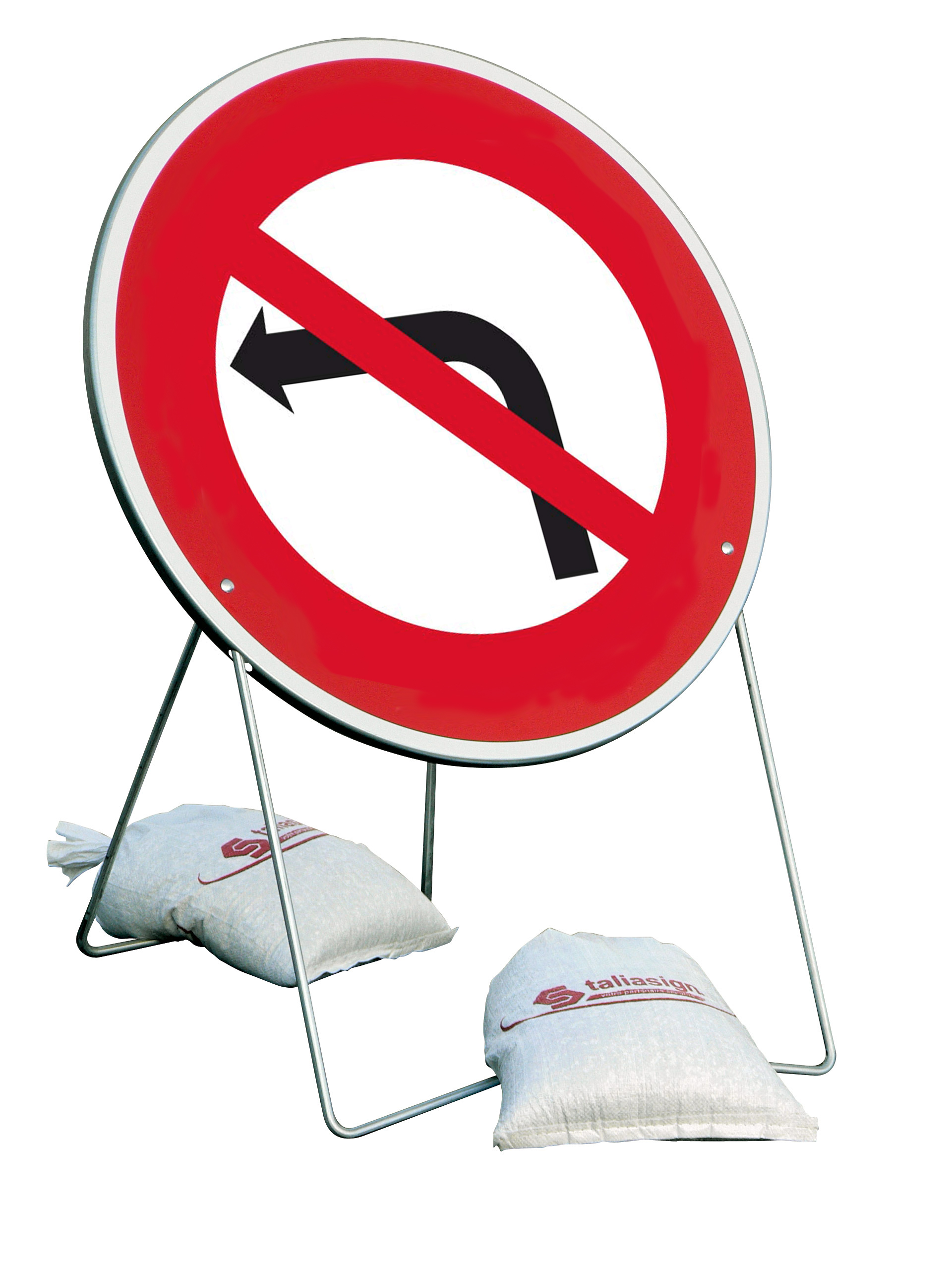 Panneau Interdiction de tourner à gauche B2A 850 mm classe T1 + PIED - TALIAPLAST - 524003