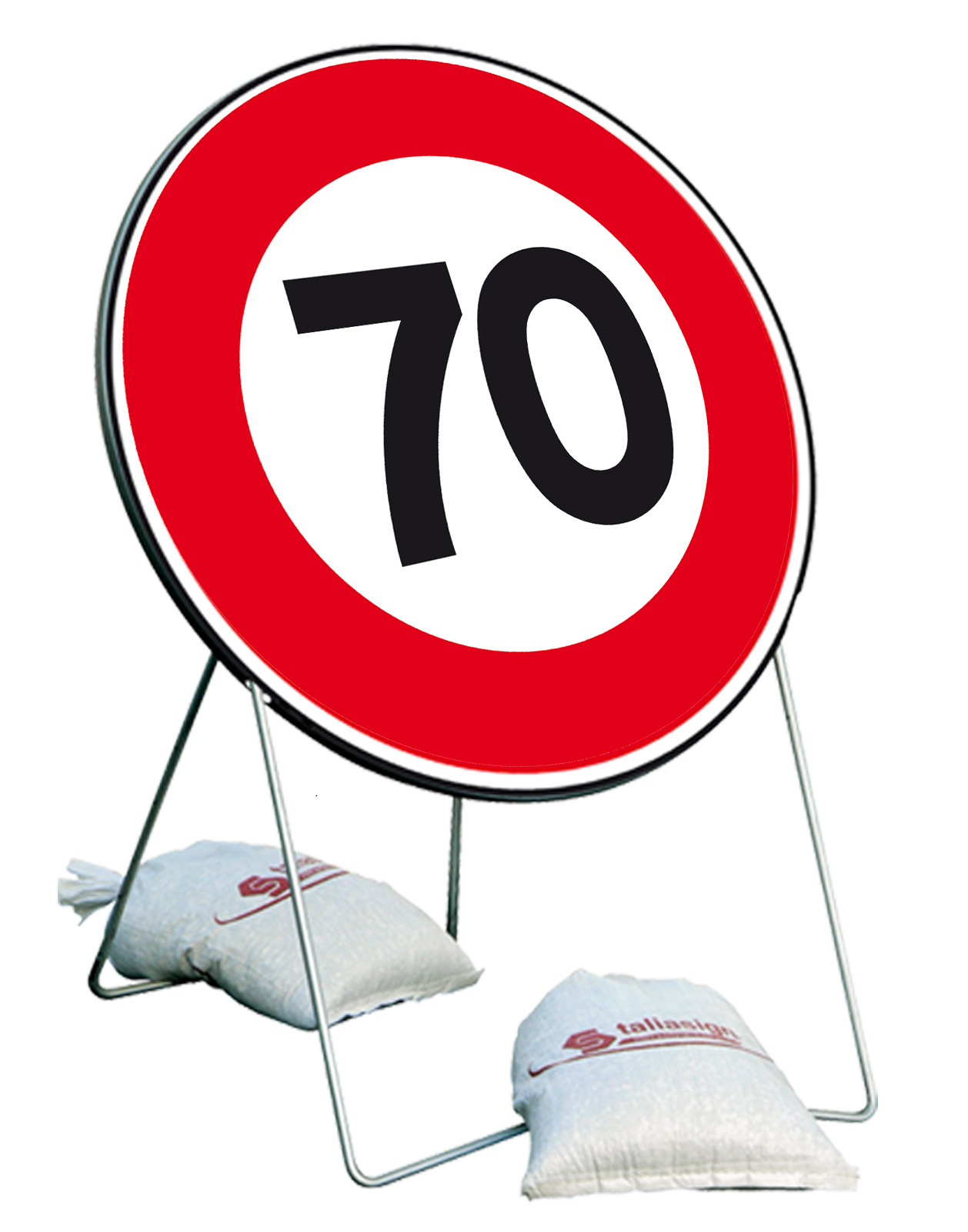 Panneau de limitation de vitesse 70 Km/h B14 850 mm classe T1 + PIED - TALIAPLAST - 524014