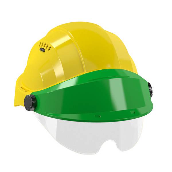 CASQUE 'ORIZON' JAUNE VISIERE VERTE AVEC LUNETTE TALIAPLAST - 563723