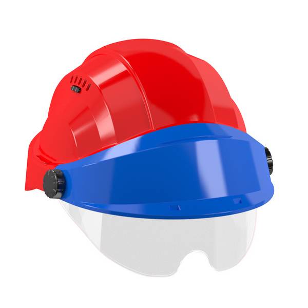 CASQUE 'ORIZON' ROUGE VISIERE BLEUE AVEC LUNETTE TALIAPLAST - 563764