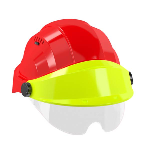 CASQUE 'ORIZON' ROUGE VISIERE FLUO JAUNE AVEC LUNETTE TALIAPLAST - 563767