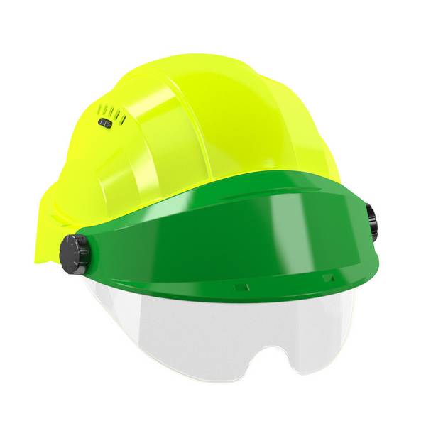 CASQUE 'ORIZON' FLUO JAUNE VISIERE VERTE AVEC LUNETTE TALIAPLAST - 563773