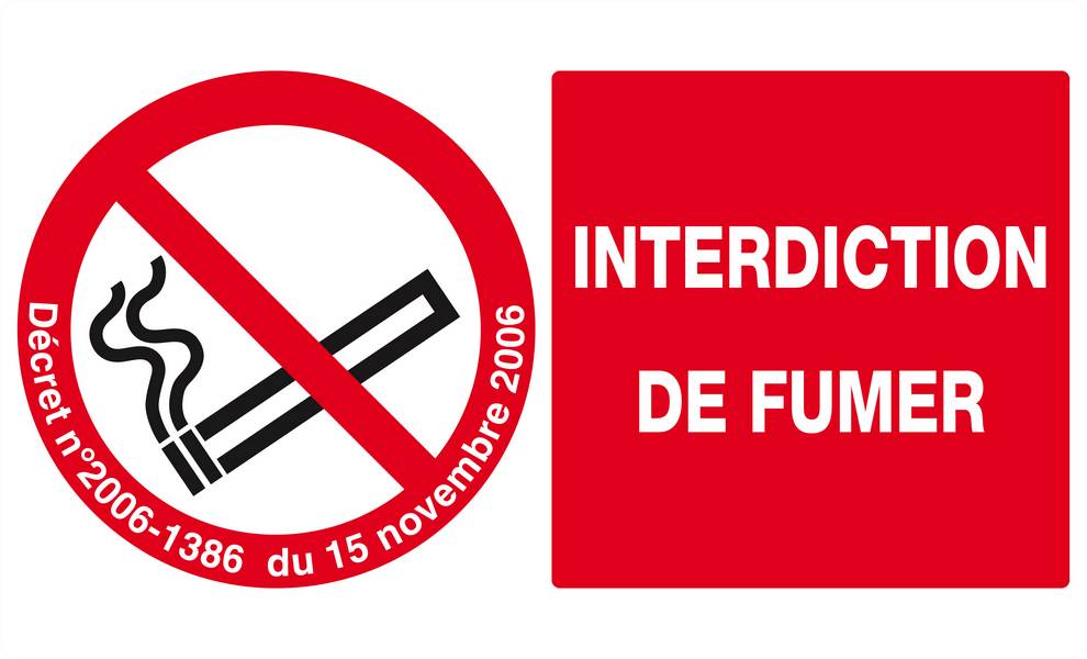 Panneau rigide INTERDICTION DE FUMER (DECRET DU 15/11/2006) 330x200mm TALIAPLAST - 621335