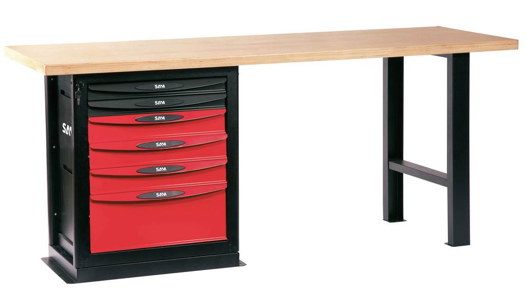ETABLI PLATEAU BOIS 2 METRES ET COFFRE 6 TIROIRS SAM OUTILLAGE - 2006PM