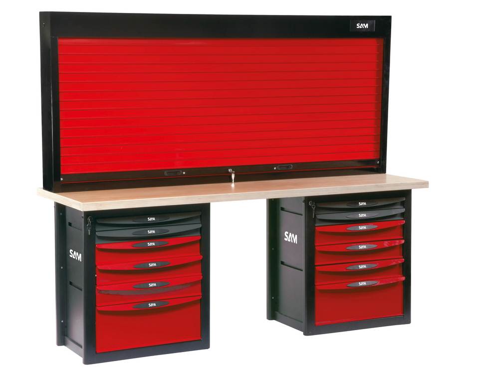 ETABLI D'ATELIER 12 TIROIRS AVEC ARMOIRE A RIDEAU SAM OUTILLAGE - 2012PMA