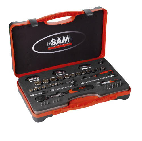 COFFRET SAM OUTILLAGE DOUILLES ET ACCESSOIRES 1/4 ET 1/2 - 52 OUTILS -75RS1